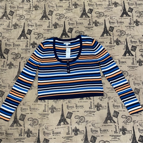 American Eagle NWT! Colorful Striped Long Sleeve Stretch Crop Top Size XL - Picture 6 of 14